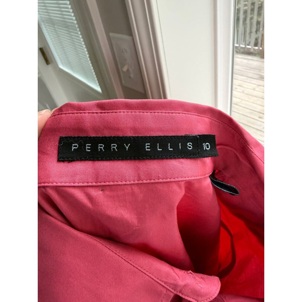 Pink Pleated Tuxedo Button Down Shirt Perry Ellis Size 10 NWT Office Siren - Picture 6 of 7